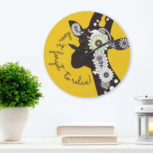 Reloj Redondo Grande Relájate - Jirafa Divertida Funky Amarilla