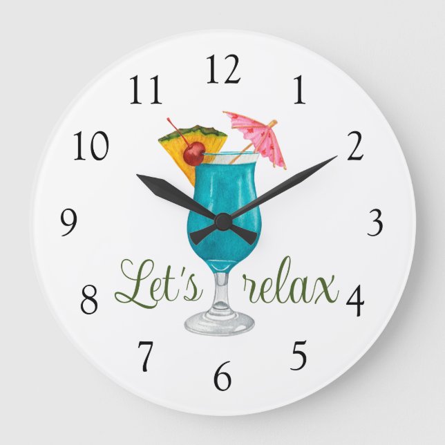 Reloj Redondo Grande Relajémonos Bebida Tropical (Anverso)