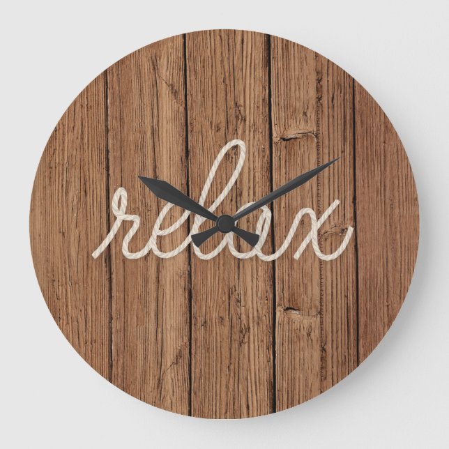 Reloj Redondo Grande RELAX Rope Text On Teak Wood (Anverso)