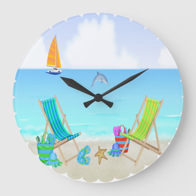 Reloj Redondo Grande Relaxing Beach Round Wall Clock (Anverso)