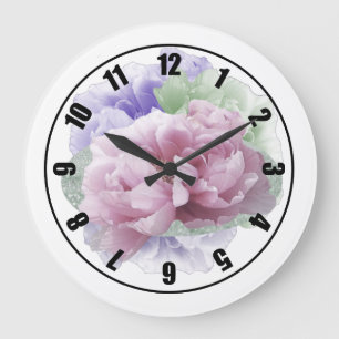 Reloj Redondo Grande Reles Peonías Florales Reloj Grande