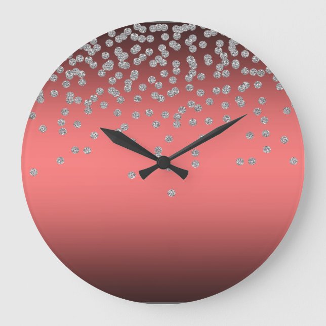 Reloj Redondo Grande Relieve metalizado brillante rojo coralino (Anverso)