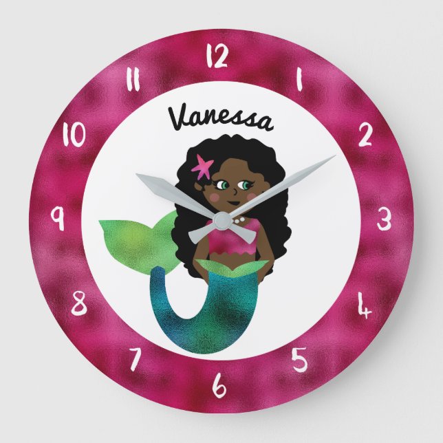 Reloj Redondo Grande Relieve metalizado de imitación de sirenas afroame (Anverso)