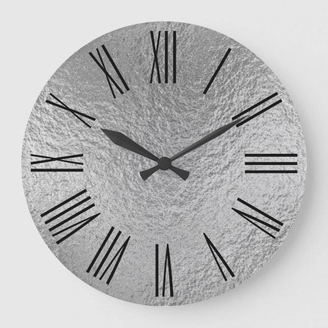 Reloj Redondo Grande Relieve metalizado de imitación plateado Textura N (Anverso)