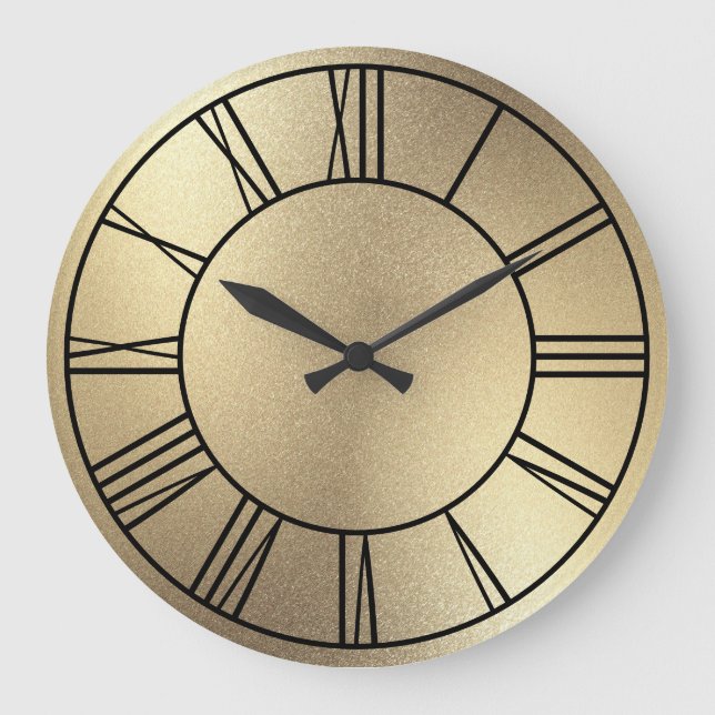 Reloj Redondo Grande Relieve metalizado dorado de champagne números rom (Anverso)