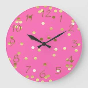 Reloj Redondo Grande Relieve metalizado dorado moderno Confetti Hot Pin