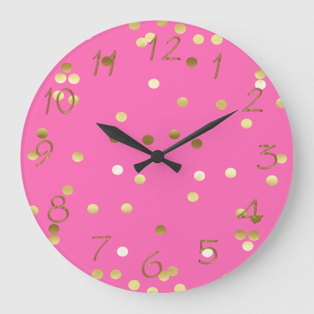 Reloj Redondo Grande Relieve metalizado dorado moderno Confetti Hot Pin (Anverso)