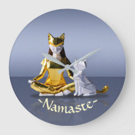 Reloj Redondo Grande Relieve metalizado dorado Origami Yoga Meditación 