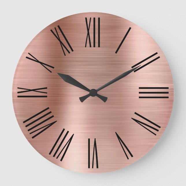 Reloj Redondo Grande Relieve metalizado dorado Rosa números romanos neg (Anverso)
