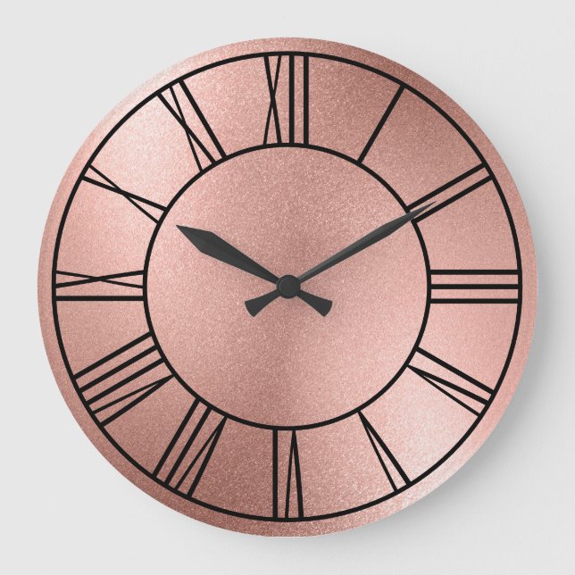 Reloj Redondo Grande Relieve metalizado dorado Rosa números romanos neg (Anverso)