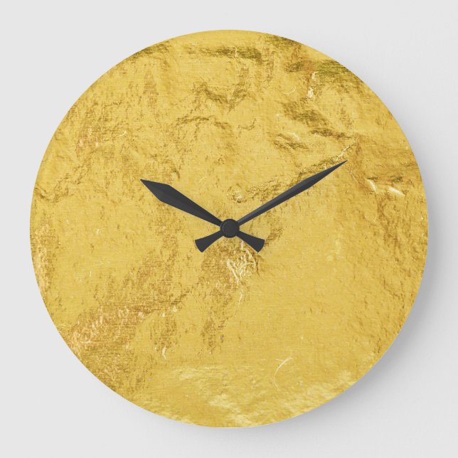 Reloj Redondo Grande Relieve metalizado dorado: Textura abstracta brill (Anverso)