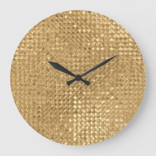 Reloj Redondo Grande Relieve metalizado dorado, textura purpurina sin c