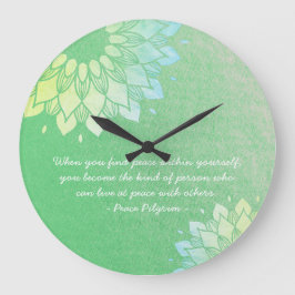 Reloj Redondo Grande Relieve metalizado dorado verde Mandala
