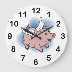 Reloj Redondo Grande ¡Reloj de los cerdos del vuelo - cerdo rosado