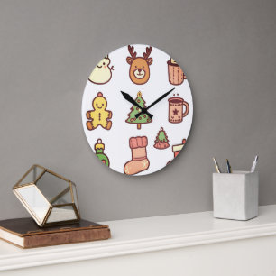 Reloj Redondo Grande “Reloj de pared de elementos navideños – Fiesta na