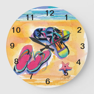 Reloj Redondo Grande Reloj Flip-Flop, reloj de playa grande