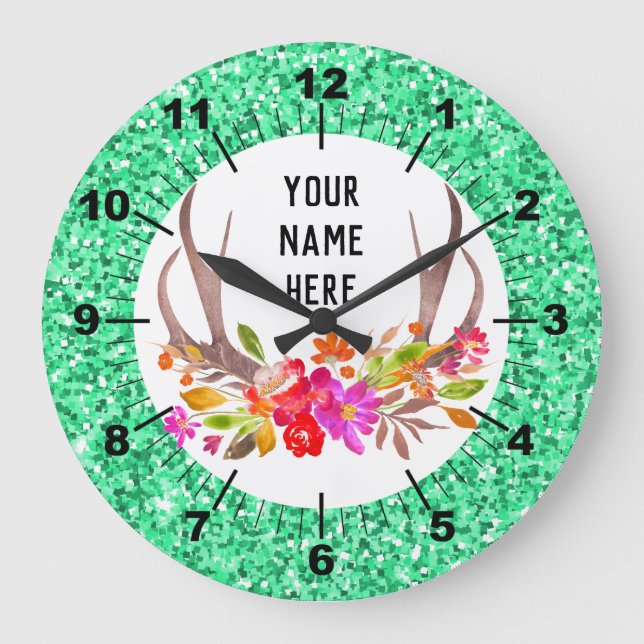 Reloj Redondo Grande Reloj grande con flores Aqua (Anverso)