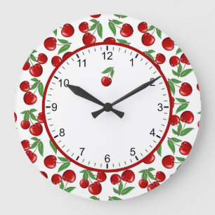 Reloj Redondo Grande Reloj grande con patrón gráfico de cerezas rojas p