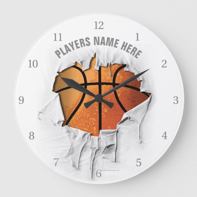Reloj Redondo Grande Reloj grande de baloncesto desgarrado (Anverso)