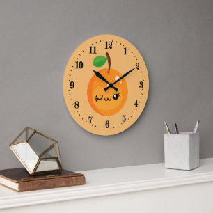 Reloj Redondo Grande reloj grande de cocina naranja Kawaii lindo