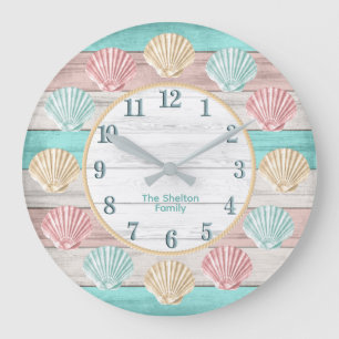 Reloj Redondo Grande Reloj grande de colores pastel de playa con concha