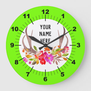 Reloj Redondo Grande Reloj grande de floral verde neón personalizado
