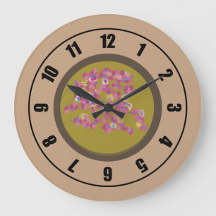Reloj Redondo Grande Reloj Grande de Flores Rosadas Modernas