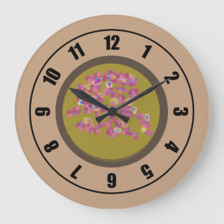 Reloj Redondo Grande Reloj Grande de Flores Rosadas Modernas