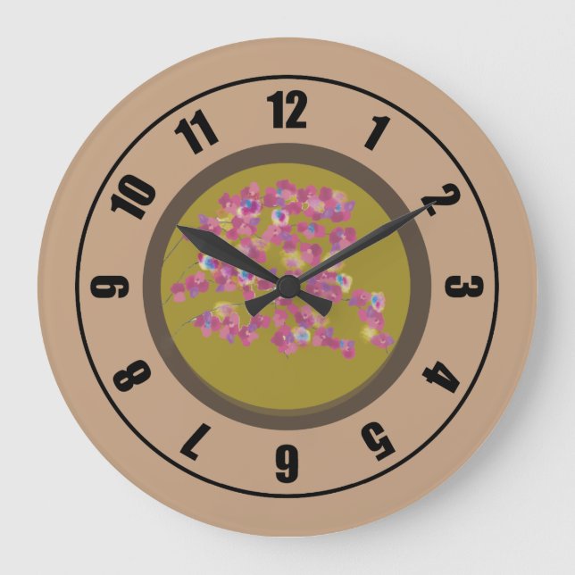 Reloj Redondo Grande Reloj Grande de Flores Rosadas Modernas (Anverso)
