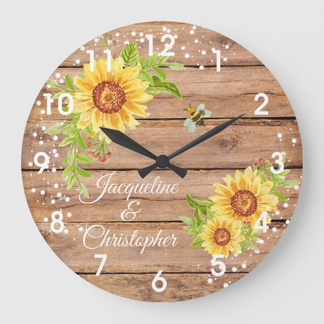 Reloj Redondo Grande Reloj grande de girasol amarillo amarillo floral r (Anverso)