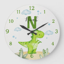 Reloj Grande de Guardería de Dinosaurio Verde Pers
