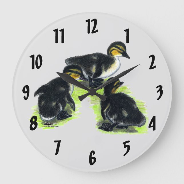Reloj Redondo Grande Reloj grande de los Ducklings Mallard (Anverso)