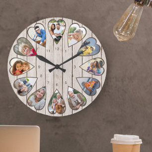 Reloj Redondo Grande Reloj grande de madera ligera con fotos en forma d
