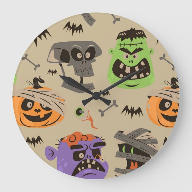 Reloj Redondo Grande Reloj Grande de Patrón Antiguo de Halloween (Anverso)