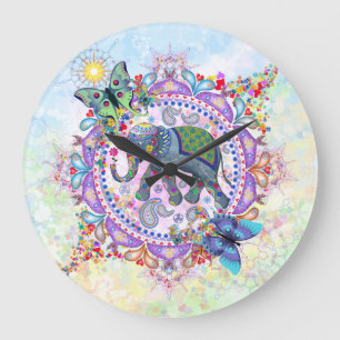 Reloj Redondo Grande Reloj grande del elefante tribal sagrado de la