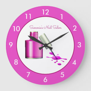 Reloj Redondo Grande Reloj grande del salón de uñas rosado Personaliz