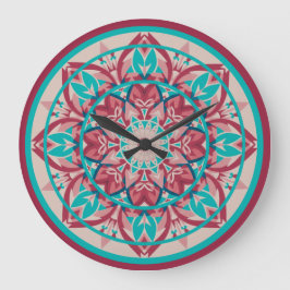 Reloj Redondo Grande Reloj grande mandala boho rosa y turquesa