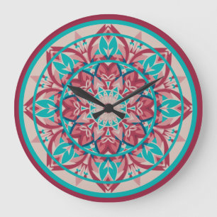 Reloj Redondo Grande Reloj grande mandala boho rosa y turquesa