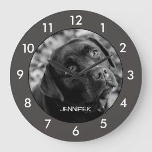 Reloj Redondo Grande Reloj grande Personalizado de perro Labrador negro
