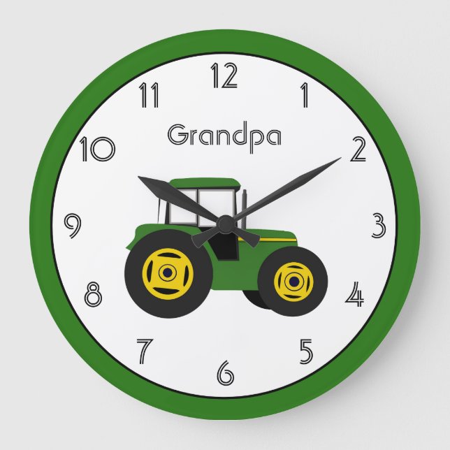 Reloj Redondo Grande Reloj grande personalizado del tractor verde (Anverso)