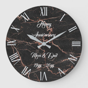 Reloj Redondo Grande Reloj grande Personalizar de mármol negro rosa de 
