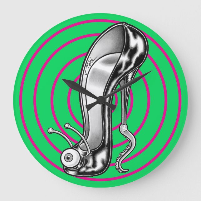 Reloj Redondo Grande Reloj grande Stilettoid™/verde y rosa (Anverso)