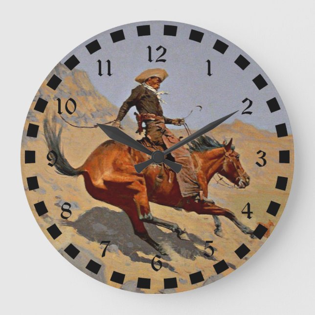 Reloj Redondo Grande Remington: El Cowboy, arte de vaquero americano (Anverso)