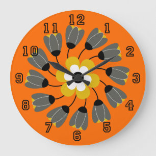Reloj Redondo Grande Remolino floral redondo anaranjado brillante