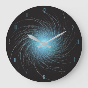 Reloj Redondo Grande Remolino Fractal Azul