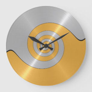 Reloj Redondo Grande Remolino metalizado del acero inoxidable del oro y