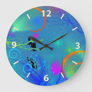Reloj Redondo Grande Remolinos abstractos de pintura neón colorida