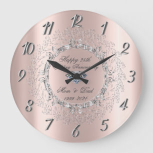 Reloj Redondo Grande Remolinos de plata diamante 25 aniversario de boda