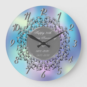 Reloj Redondo Grande Remolinos de plata holográficos 50 aniversario de 