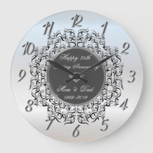 Reloj Redondo Grande Remolinos Elegantes Plata 50 Aniversario de Boda